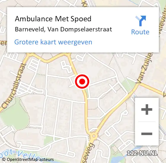 Locatie op kaart van de 112 melding: Ambulance Met Spoed Naar Barneveld, Van Dompselaerstraat op 21 december 2022 00:07