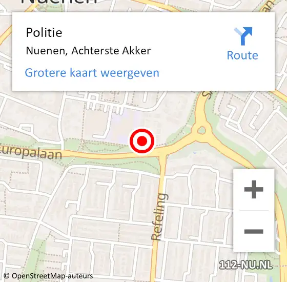 Locatie op kaart van de 112 melding: Politie Nuenen, Achterste Akker op 21 december 2022 00:37