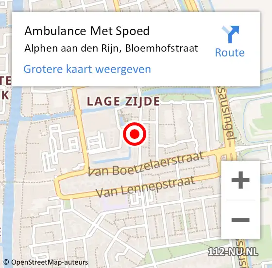 Locatie op kaart van de 112 melding: Ambulance Met Spoed Naar Alphen aan den Rijn, Bloemhofstraat op 21 december 2022 01:17