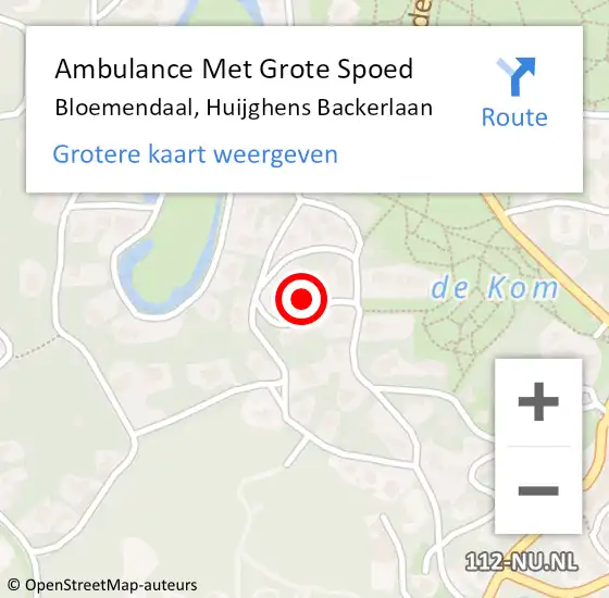 Locatie op kaart van de 112 melding: Ambulance Met Grote Spoed Naar Bloemendaal, Huijghens Backerlaan op 21 december 2022 01:41