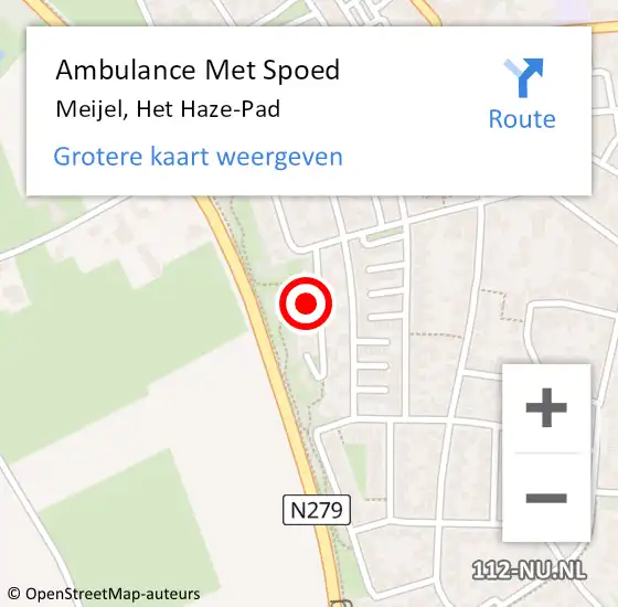 Locatie op kaart van de 112 melding: Ambulance Met Spoed Naar Meijel, Het Haze-Pad op 9 augustus 2014 06:47