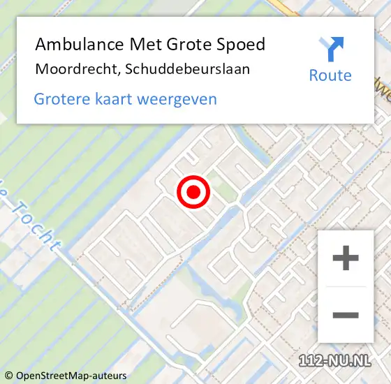 Locatie op kaart van de 112 melding: Ambulance Met Grote Spoed Naar Moordrecht, Schuddebeurslaan op 21 december 2022 02:21