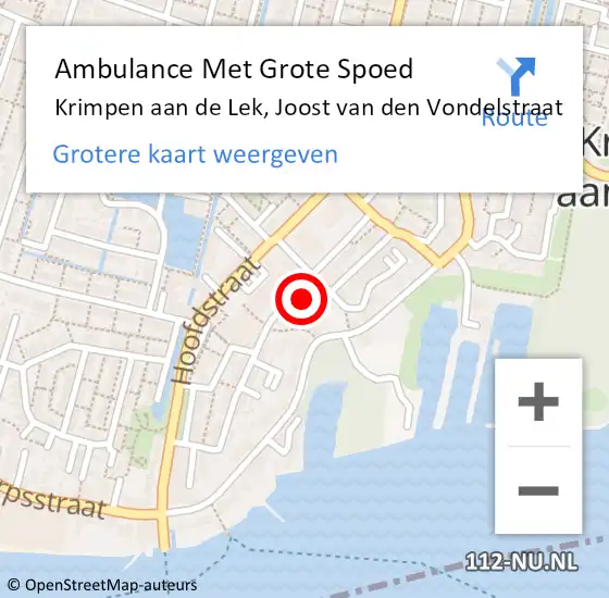 Locatie op kaart van de 112 melding: Ambulance Met Grote Spoed Naar Krimpen aan de Lek, Joost van den Vondelstraat op 21 december 2022 02:24