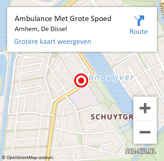 Locatie op kaart van de 112 melding: Ambulance Met Grote Spoed Naar Arnhem, De Dissel op 21 december 2022 02:58