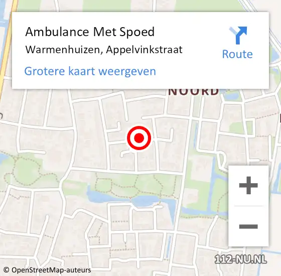 Locatie op kaart van de 112 melding: Ambulance Met Spoed Naar Warmenhuizen, Appelvinkstraat op 21 december 2022 03:06