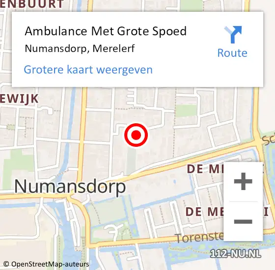 Locatie op kaart van de 112 melding: Ambulance Met Grote Spoed Naar Numansdorp, Merelerf op 21 december 2022 03:17