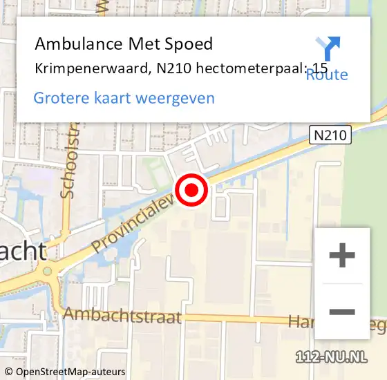 Locatie op kaart van de 112 melding: Ambulance Met Spoed Naar Krimpenerwaard, N210 hectometerpaal: 15 op 21 december 2022 03:56