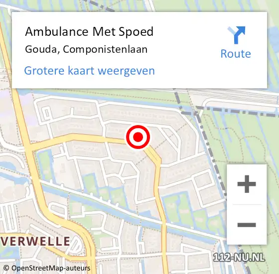 Locatie op kaart van de 112 melding: Ambulance Met Spoed Naar Gouda, Componistenlaan op 21 december 2022 04:51