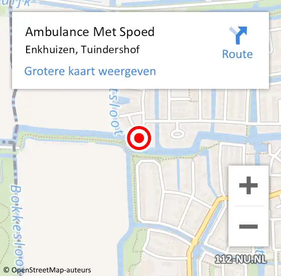 Locatie op kaart van de 112 melding: Ambulance Met Spoed Naar Enkhuizen, Tuindershof op 21 december 2022 04:53