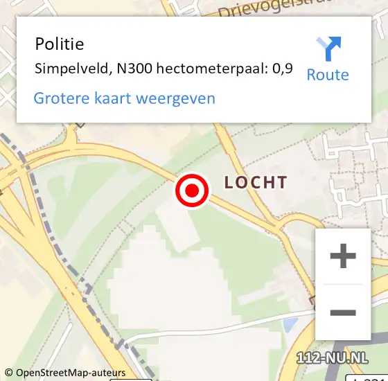 Locatie op kaart van de 112 melding: Politie Simpelveld, N300 hectometerpaal: 0,9 op 21 december 2022 06:58