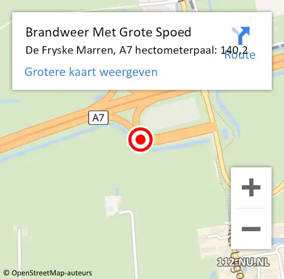 Locatie op kaart van de 112 melding: Brandweer Met Grote Spoed Naar De Fryske Marren, A7 hectometerpaal: 140,2 op 21 december 2022 07:25