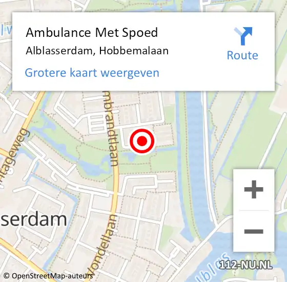 Locatie op kaart van de 112 melding: Ambulance Met Spoed Naar Alblasserdam, Hobbemalaan op 21 december 2022 07:29