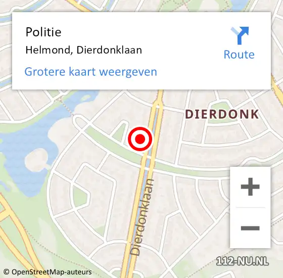 Locatie op kaart van de 112 melding: Politie Helmond, Dierdonklaan op 21 december 2022 07:37