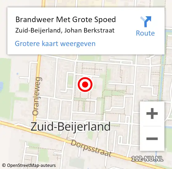 Locatie op kaart van de 112 melding: Brandweer Met Grote Spoed Naar Zuid-Beijerland, Johan Berkstraat op 21 december 2022 07:47