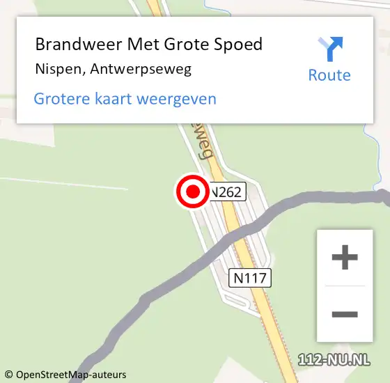 Locatie op kaart van de 112 melding: Brandweer Met Grote Spoed Naar Nispen, Antwerpseweg op 21 december 2022 07:52