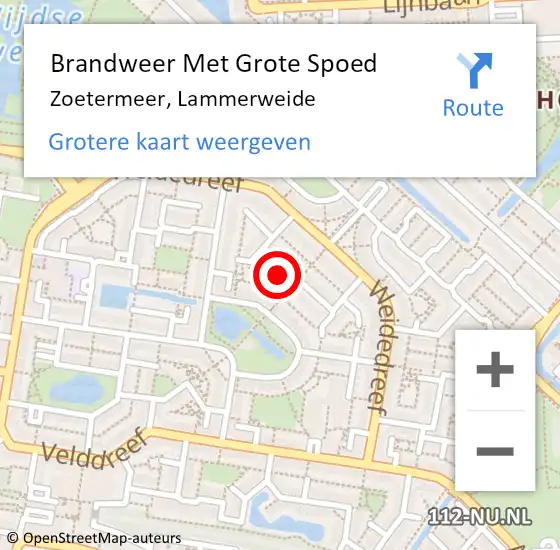 Locatie op kaart van de 112 melding: Brandweer Met Grote Spoed Naar Zoetermeer, Lammerweide op 21 december 2022 07:57