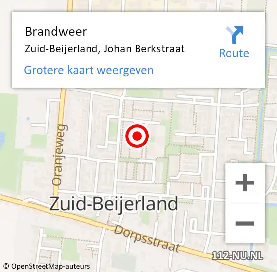 Locatie op kaart van de 112 melding: Brandweer Zuid-Beijerland, Johan Berkstraat op 21 december 2022 08:15