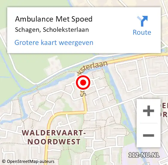 Locatie op kaart van de 112 melding: Ambulance Met Spoed Naar Schagen, Scholeksterlaan op 21 december 2022 08:24