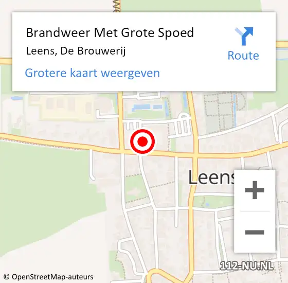 Locatie op kaart van de 112 melding: Brandweer Met Grote Spoed Naar Leens, De Brouwerij op 21 december 2022 09:21