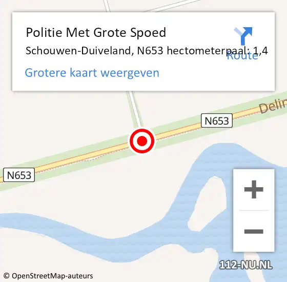 Locatie op kaart van de 112 melding: Politie Met Grote Spoed Naar Schouwen-Duiveland, N653 hectometerpaal: 1,4 op 21 december 2022 09:22