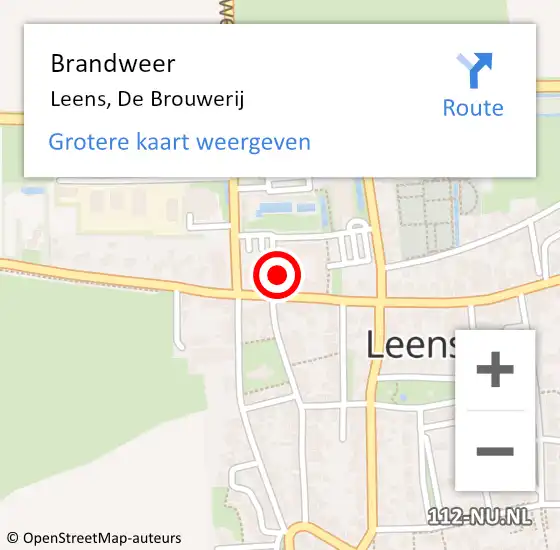 Locatie op kaart van de 112 melding: Brandweer Leens, De Brouwerij op 21 december 2022 09:23