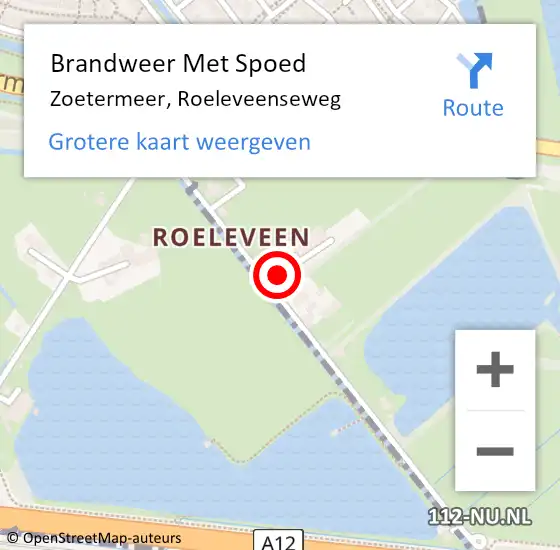 Locatie op kaart van de 112 melding: Brandweer Met Spoed Naar Zoetermeer, Roeleveenseweg op 21 december 2022 10:18