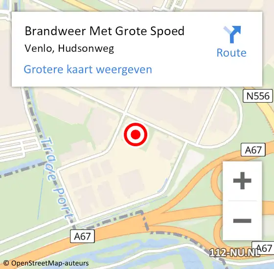 Locatie op kaart van de 112 melding: Brandweer Met Grote Spoed Naar Venlo, Hudsonweg op 21 december 2022 10:58