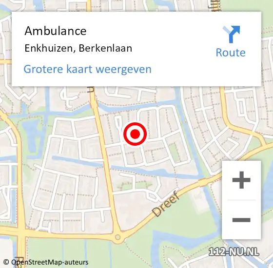 Locatie op kaart van de 112 melding: Ambulance Enkhuizen, Berkenlaan op 21 december 2022 11:00