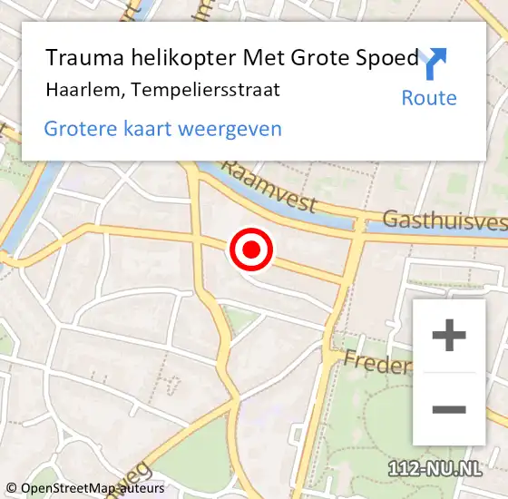 Locatie op kaart van de 112 melding: Trauma helikopter Met Grote Spoed Naar Haarlem, Tempeliersstraat op 21 december 2022 11:04