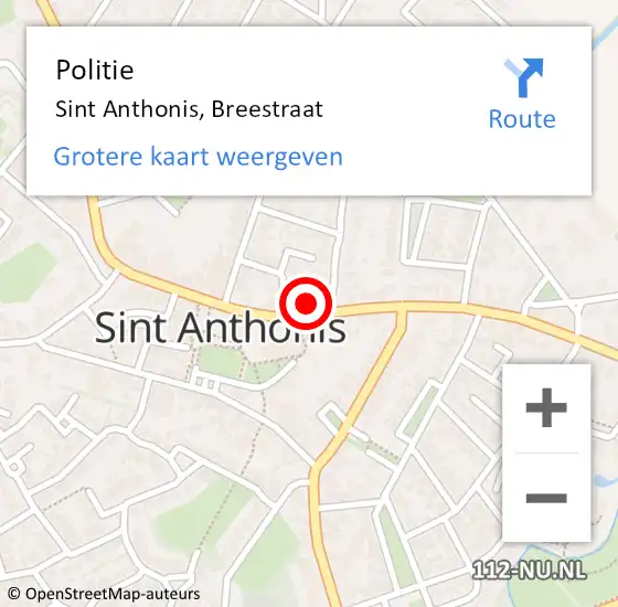 Locatie op kaart van de 112 melding: Politie Sint Anthonis, Breestraat op 21 december 2022 11:09