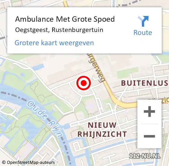 Locatie op kaart van de 112 melding: Ambulance Met Grote Spoed Naar Oegstgeest, Rustenburgertuin op 21 december 2022 11:10
