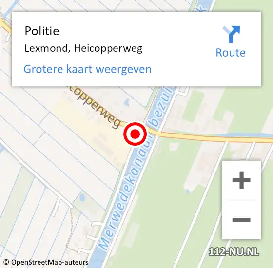 Locatie op kaart van de 112 melding: Politie Lexmond, Heicopperweg op 21 december 2022 11:13