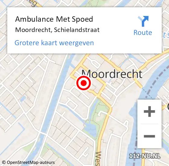 Locatie op kaart van de 112 melding: Ambulance Met Spoed Naar Moordrecht, Schielandstraat op 21 december 2022 11:32