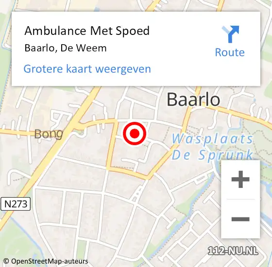 Locatie op kaart van de 112 melding: Ambulance Met Spoed Naar Baarlo, De Weem op 9 augustus 2014 08:24