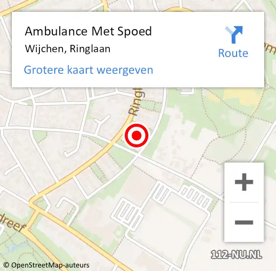 Locatie op kaart van de 112 melding: Ambulance Met Spoed Naar Wijchen, Ringlaan op 21 december 2022 12:23