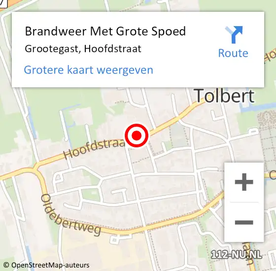 Locatie op kaart van de 112 melding: Brandweer Met Grote Spoed Naar Grootegast, Hoofdstraat op 21 december 2022 12:27