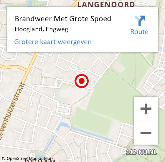 Locatie op kaart van de 112 melding: Brandweer Met Grote Spoed Naar Hoogland, Engweg op 21 december 2022 12:34