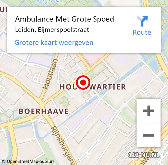 Locatie op kaart van de 112 melding: Ambulance Met Grote Spoed Naar Leiden, Eijmerspoelstraat op 21 december 2022 12:42