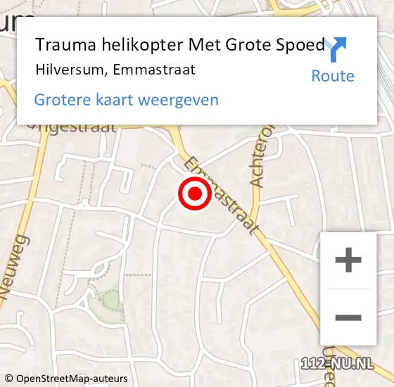 Locatie op kaart van de 112 melding: Trauma helikopter Met Grote Spoed Naar Hilversum, Emmastraat op 21 december 2022 12:56