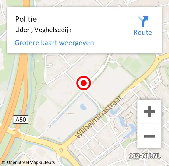 Locatie op kaart van de 112 melding: Politie Uden, Veghelsedijk op 21 december 2022 13:02