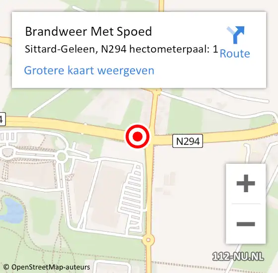 Locatie op kaart van de 112 melding: Brandweer Met Spoed Naar Sittard-Geleen, N294 hectometerpaal: 1 op 21 december 2022 13:15