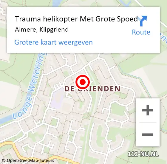 Locatie op kaart van de 112 melding: Trauma helikopter Met Grote Spoed Naar Almere, Klipgriend op 21 december 2022 13:16