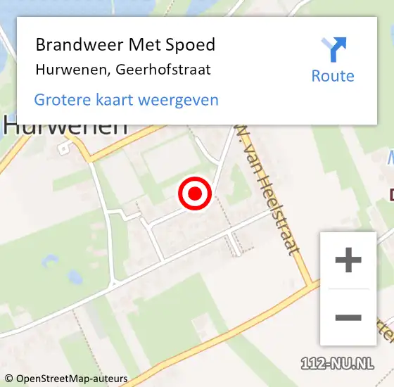 Locatie op kaart van de 112 melding: Brandweer Met Spoed Naar Hurwenen, Geerhofstraat op 21 december 2022 13:24