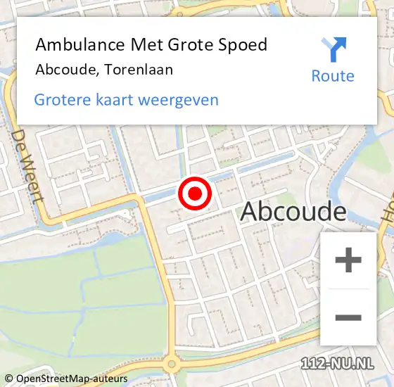 Locatie op kaart van de 112 melding: Ambulance Met Grote Spoed Naar Abcoude, Torenlaan op 21 december 2022 13:49