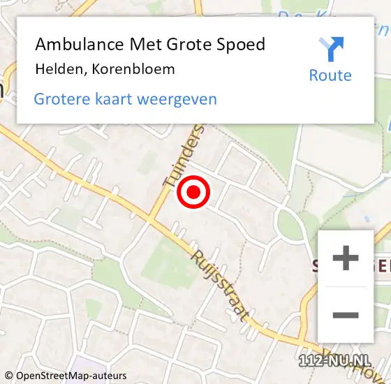 Locatie op kaart van de 112 melding: Ambulance Met Grote Spoed Naar Helden, Korenbloem op 9 augustus 2014 08:51