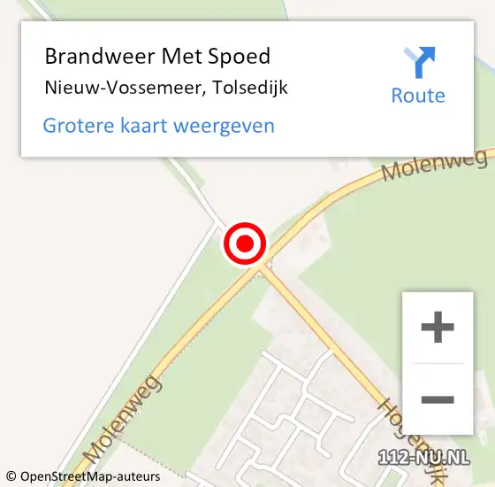 Locatie op kaart van de 112 melding: Brandweer Met Spoed Naar Nieuw-Vossemeer, Tolsedijk op 21 december 2022 14:33