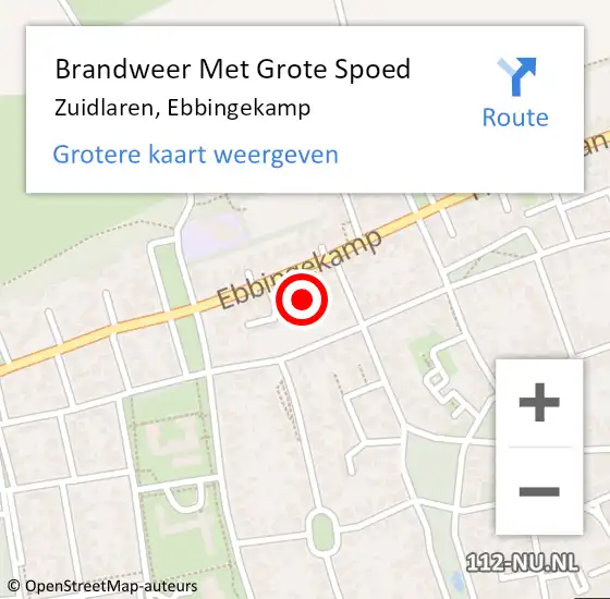 Locatie op kaart van de 112 melding: Brandweer Met Grote Spoed Naar Zuidlaren, Ebbingekamp op 21 december 2022 15:01