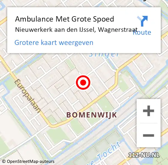 Locatie op kaart van de 112 melding: Ambulance Met Grote Spoed Naar Nieuwerkerk aan den IJssel, Wagnerstraat op 21 december 2022 15:03