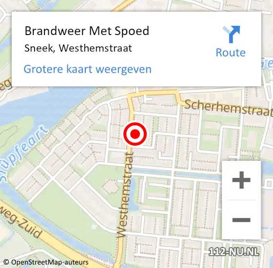 Locatie op kaart van de 112 melding: Brandweer Met Spoed Naar Sneek, Westhemstraat op 21 december 2022 15:09