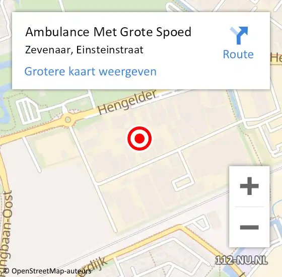 Locatie op kaart van de 112 melding: Ambulance Met Grote Spoed Naar Zevenaar, Einsteinstraat op 21 december 2022 15:20